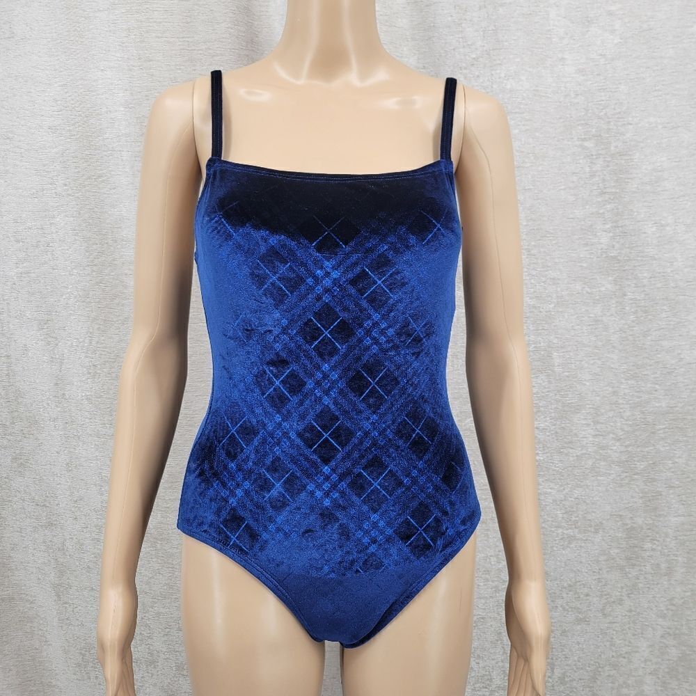 Beach Bay Women's Vintage Blue Plaid Velvet One Piece Swimsuit